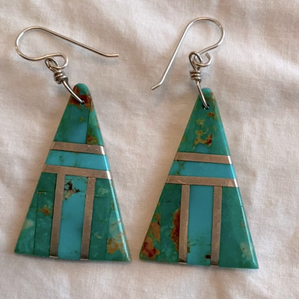 Turquoise sterling silver inlay earrings